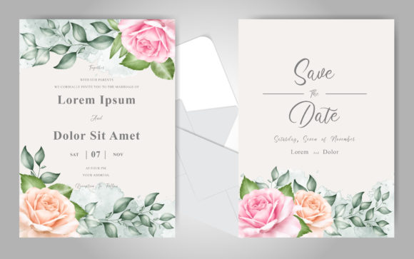 Beautiful Wedding Invitation Cards Set: Elegant Watercolor Floral Features and Customizable Text