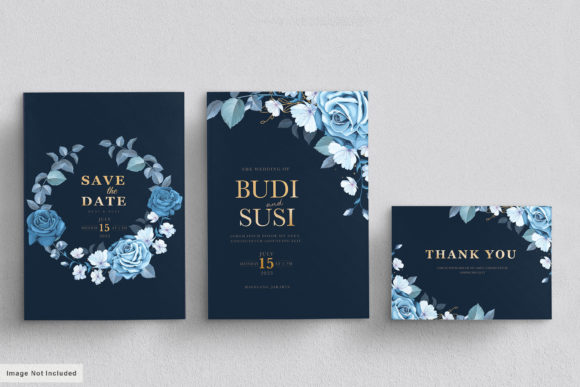 Charming Blue Flowers Wedding Card Set