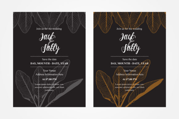 Elegant Banana Leaf Invitation Black Vertical