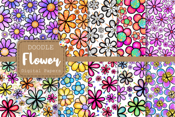 Explore Doodle Daisy Flower Digital Papers