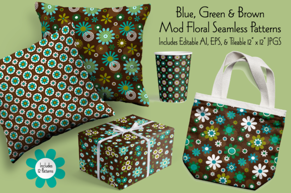 Exploring Blue, Green Brown Mod Seamless Florals: A Versatile Design Collection