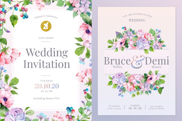 Pink-Purple Flower Wedding Invitation